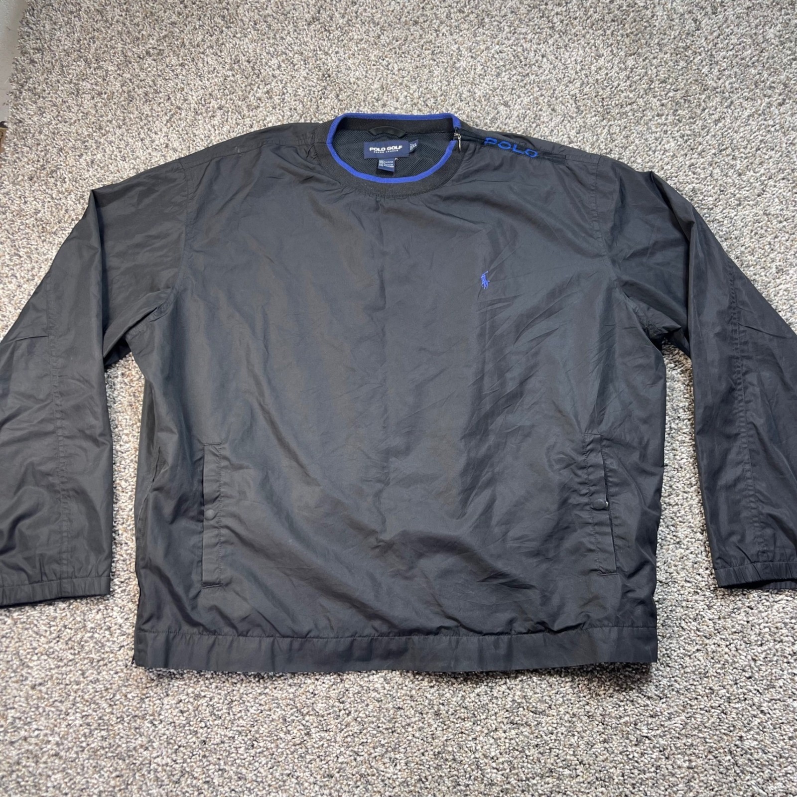 Polo Golf Ralph Lauren Mens Xl Windbreaker Pullover Black Blue Shoulder Zip Logo